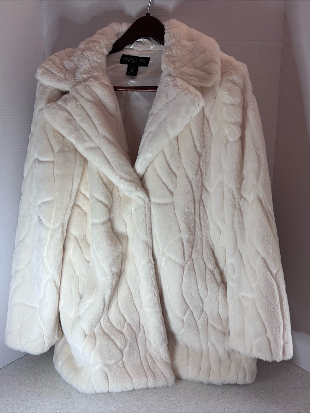 Rachel Zoe Cream Faux Fur Coat - Plush Short Teddy Jacket